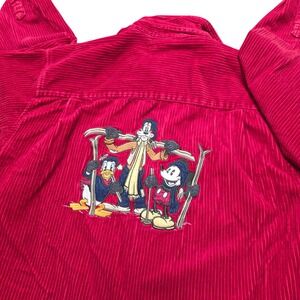 Vintage Disney Store Red Corduroy Mickey Goofy Donald Pullover Shirt Women Small